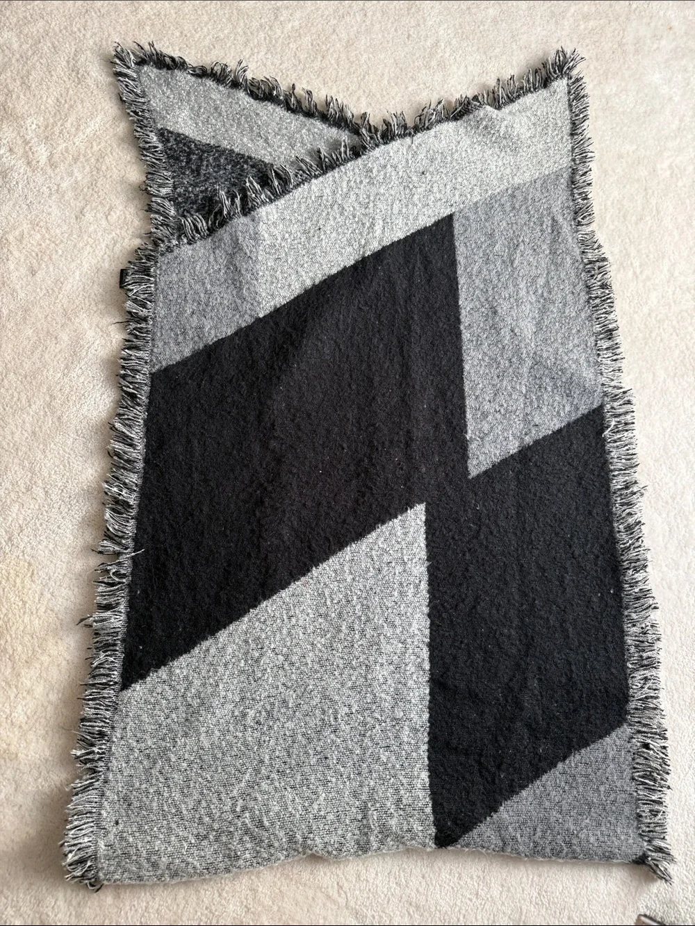H&M Black and Gray Geometric Fringe Scarf Wrap